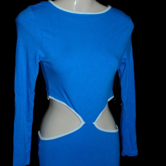 BLUE KNIT DRESS WITH SEXY CUTOUTS - Picture 2 of 7